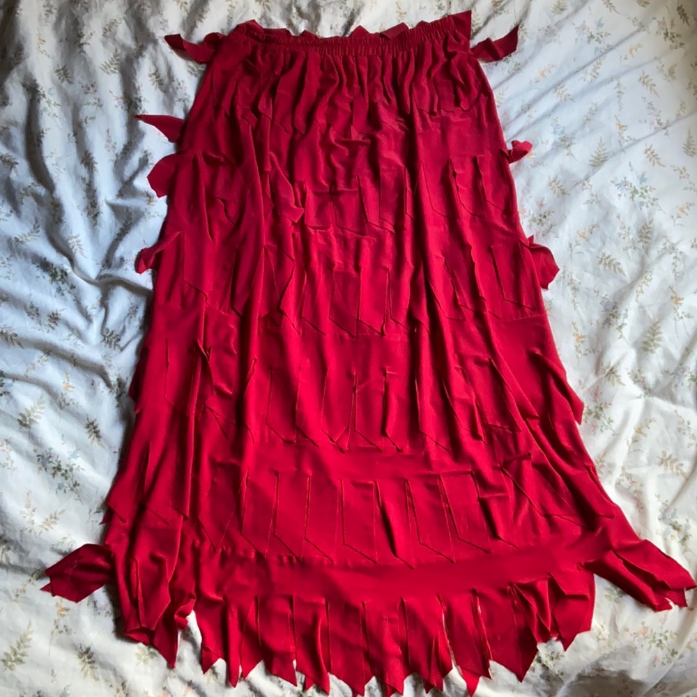 Unique red fringe maxi skirt size 1X in great condition